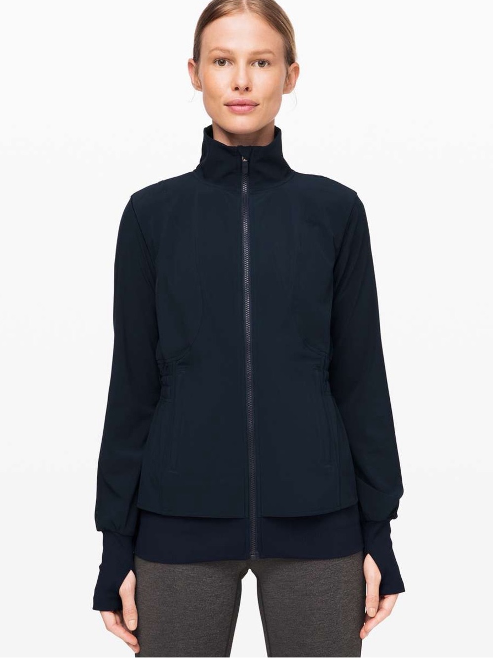 Lululemon Sights Seen Jacket True Navy Blue Size 8 Full Zip Cinch Waist